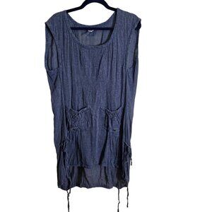 MonoReno Blue Chambray Linen Blend Lagonlook Tunic Size S